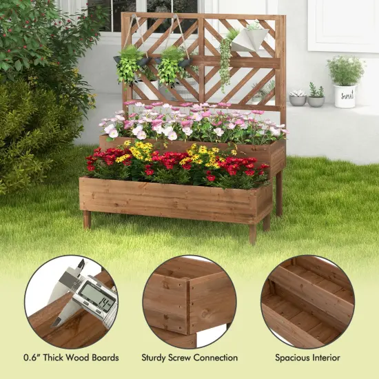 2-Tier Raised Garden Bed with Trellis-Brown {6}