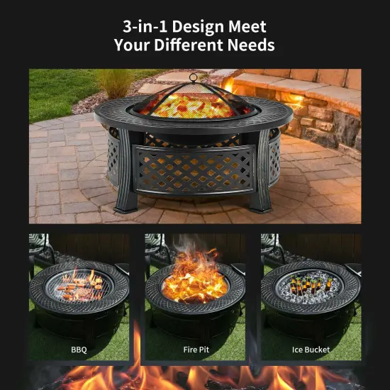 Outdoor Fire Pit with BBQ Grill and High-temp Resistance Finish {3}