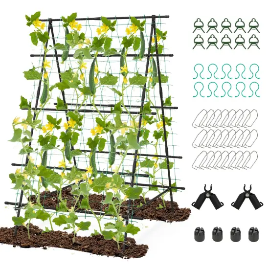A-Frame Garden Cucumber Trellis With Netting For Climbing Plants Outdoor-Black {4}