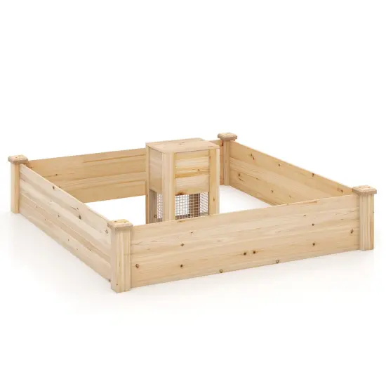 49" X 49" X 10" Raised Garden Bed With Compost Bin And Open-ended Bottom-Natural {3}