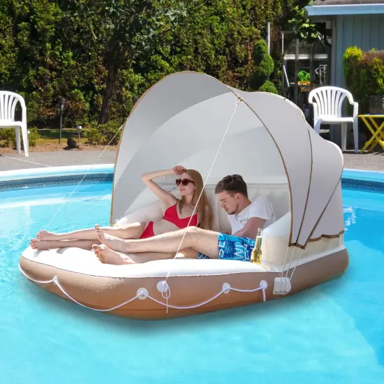Inflatable Pool Float Lounge Swimming Raft With Large Canopy {1}