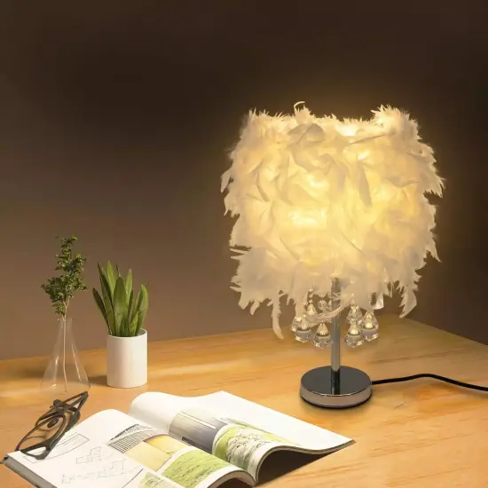 Bedside Lamp Modern Feather Desk Night Light Table Lamp For Bedroom Decor 110V {3}