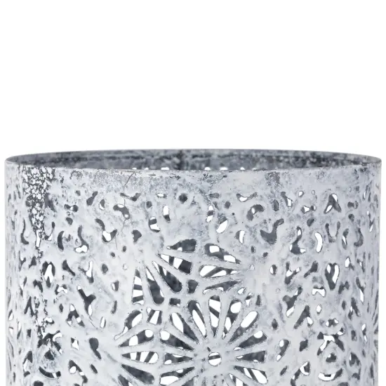 Northlight Laser-Cut Floral Iron Pillar Candle Holders - 10" - Gray and White - Set of 2 {7}
