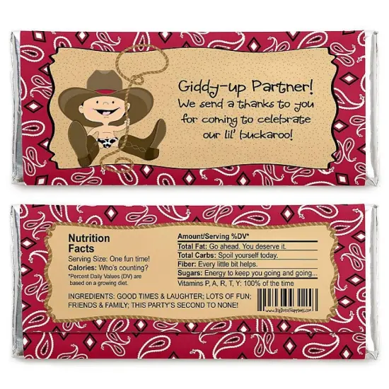 Big Dot of Happiness Little Cowboy - Western Candy Bar Wrappers Baby Shower or Birthday Party Favors - Set of 24 {3}