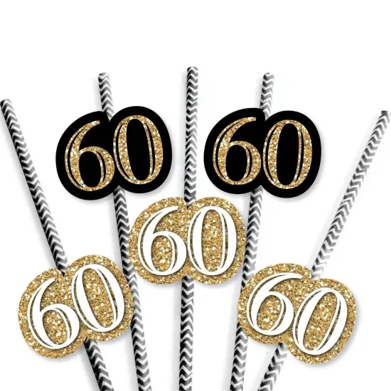 Big Dot of Happiness Adult 60th Birthday - Gold - Paper Straw Decor - Birthday Party Striped Decorative Straws - Set of 24 {7}