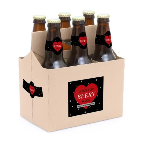 Big Dot of Happiness Conversation Hearts - Valentine's Day Decorations for Women and Men - 6 Beer Bottle Label Stickers and 1 Carrier {3}