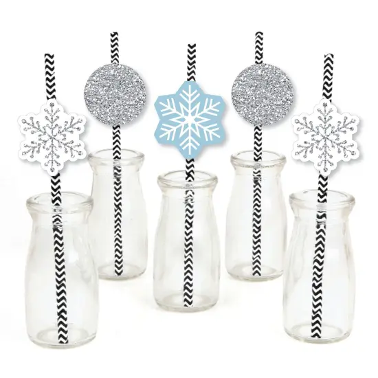 Big Dot of Happiness Winter Wonderland Paper Straw Decor - Snowflake Holiday Party and Winter Wedding Striped Decorative Straws - Set of 24 {1}