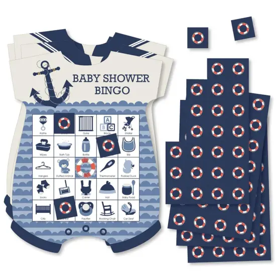 Big Dot of Happiness Ahoy - Nautical - Picture Bingo Cards and Markers - Baby Shower Shaped Bingo Game - Set of 18 {1}
