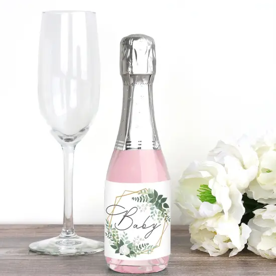 Big Dot of Happiness Boho Botanical Baby - Mini Wine and Champagne Bottle Label Stickers - Greenery Baby Shower Favor Gift for Women and Men 16 Ct {3}