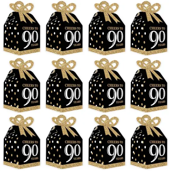 Big Dot of Happiness Adult 90th Birthday - Gold - Square Favor Gift Boxes - Birthday Party Bow Boxes - Set of 12 {6}