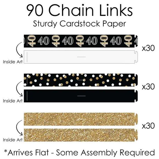 Big Dot of Happiness Adult 40th Birthday - Gold - 90 Chain Links and 30 Paper Tassels Decoration Kit - Birthday Party Paper Chains Garland - 21 feet {7}