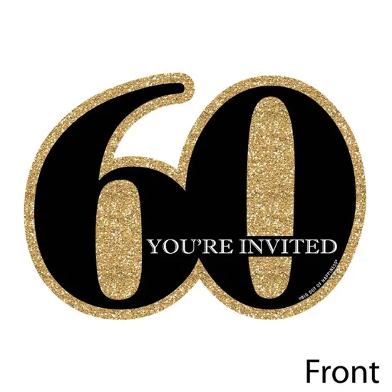 Big Dot of Happiness Adult 60th Birthday - Gold - Shaped Fill-In Invitations - Birthday Party Invitation Cards with Envelopes - Set of 12 {4}