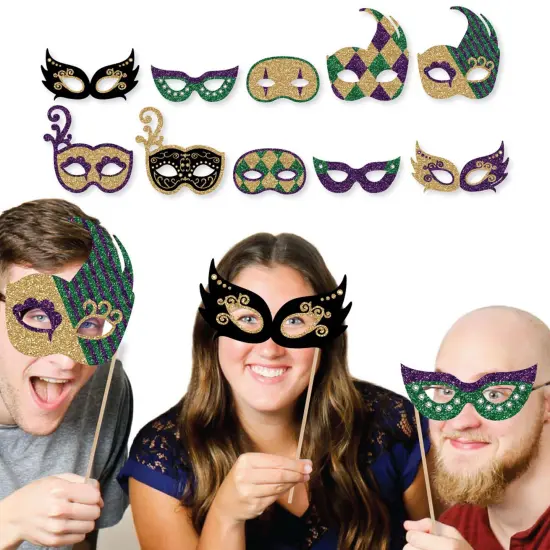 Big Dot of Happiness Mardi Gras Masks & Glasses - Paper Card Stock Masquerade Party Photo Booth Props Kit - 10 Count {1}