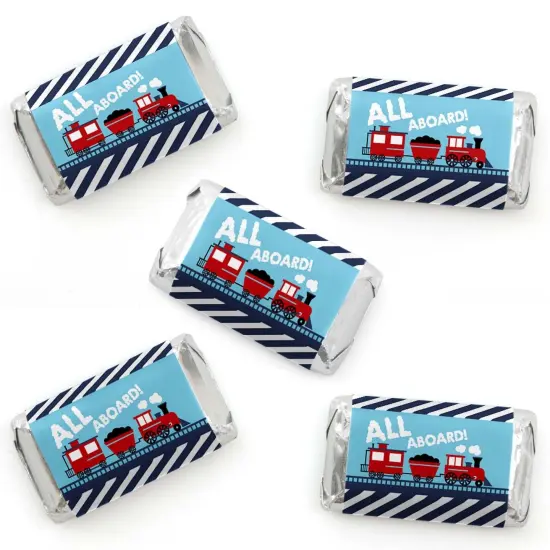 Big Dot of Happiness Railroad Party Crossing - Mini Candy Bar Wrapper Stickers - Steam Train Birthday Party or Baby Shower Small Favors - 40 Count {1}