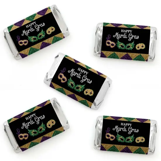 Big Dot of Happiness Mardi Gras - Mini Candy Bar Wrapper Stickers - Masquerade Party Small Favors - 40 Count {1}