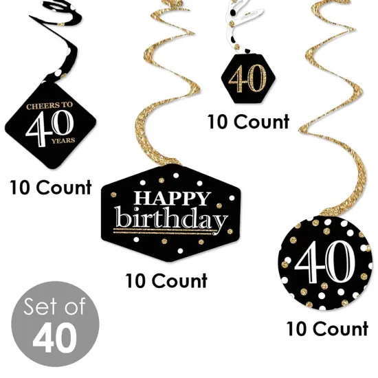 Big Dot of Happiness Adult 40th Birthday - Gold - Birthday Party Hanging Decor - Party Decoration Swirls - Set of 40 {6}