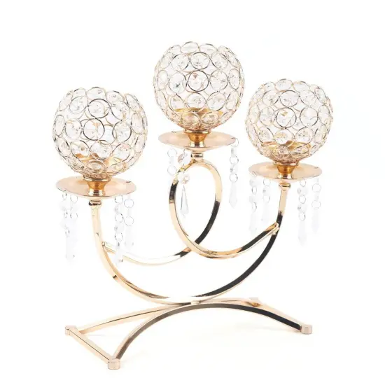 3 Arms Crystal Candle Holder Gold Table Centerpieces for Dining Room Table {4}