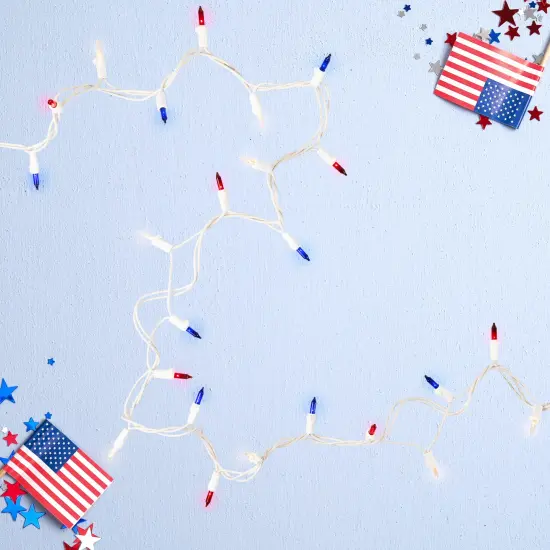 Brite Star Patriotic Chasing Mini Light Set - Red, Clear and Blue - 34ft White Wire - 150ct {3}