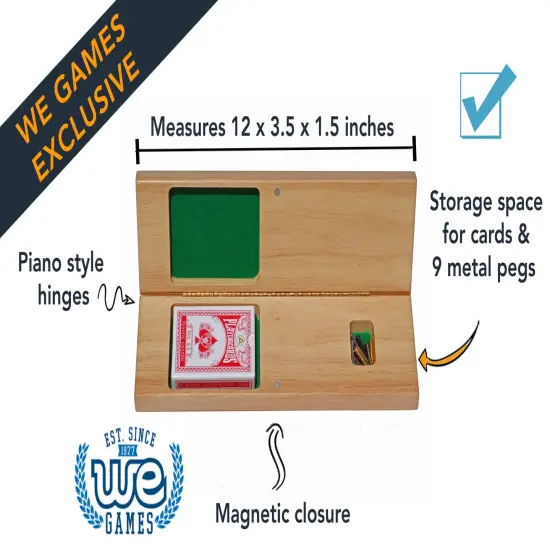 WE Games Cabinet Cribbage Set - Nautical Print - Solid Wood Continuous 3 Track Board {3}