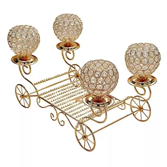 GOLD 18" Cinderella Carriage Crystal Beaded CANDLE HOLDERS CENTERPIECE Wedding {1}