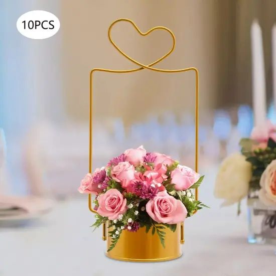 10 Pcs Metal Large Round Baskets Gold Wedding Centerpieces Flowers Holder Rack {1}