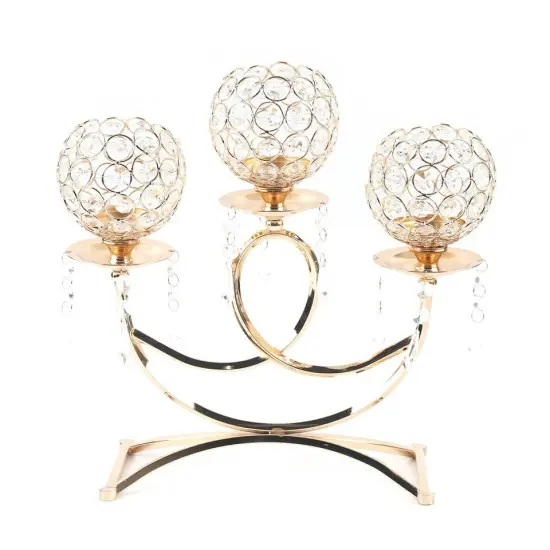 3 Arms Crystal Candle Holder Gold Table Centerpieces for Dining Room Table {1}