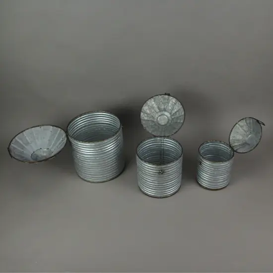 Vintage Farmhouse Style Galvanized Decorative Tin Silo Canister Set of 3 {5}