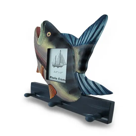 Colorful Wooden Bass Shaped Decorative Hanging Photo Frame and Wall Hooks {3}