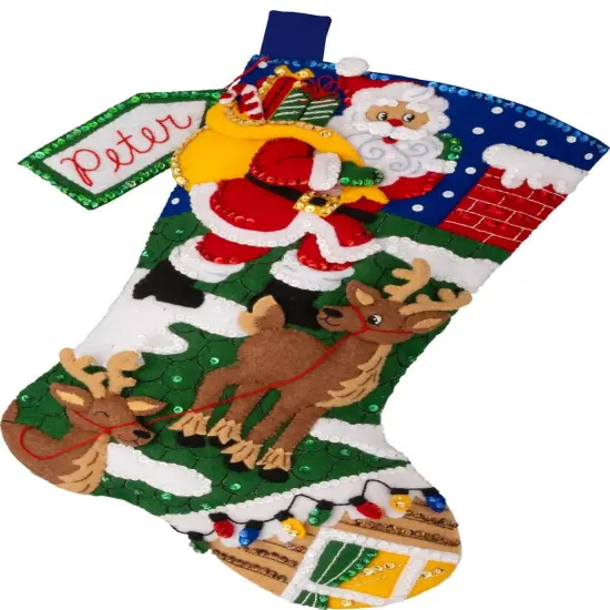Bucilla Felt Stocking Applique Kit 18" Long-Rooftop Santa {1}