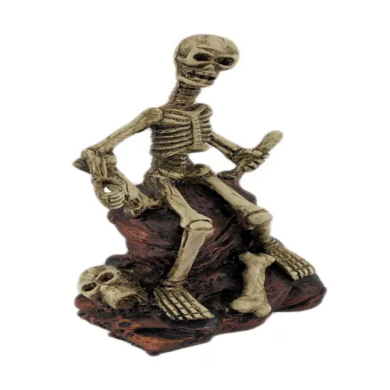 Creepy Skeleton Sitting On Rocks Statue Figure {3}
