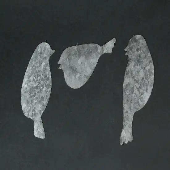Set of 3 Galvanized Finish Bird Silhouette Metal Hanging Ornaments {3}