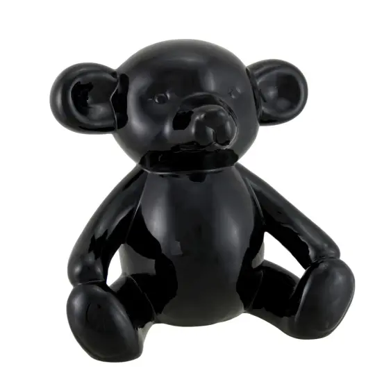 Glossy Black Ceramic Teddy Bear Statue 6 Inch {1}