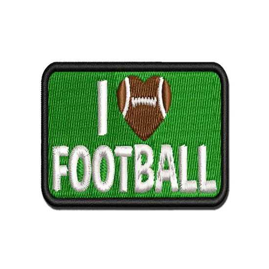 I Love Football Heart Shaped Ball Sports Multi-Color Embroidered Iron-On or Hook & Loop Patch Applique {1}