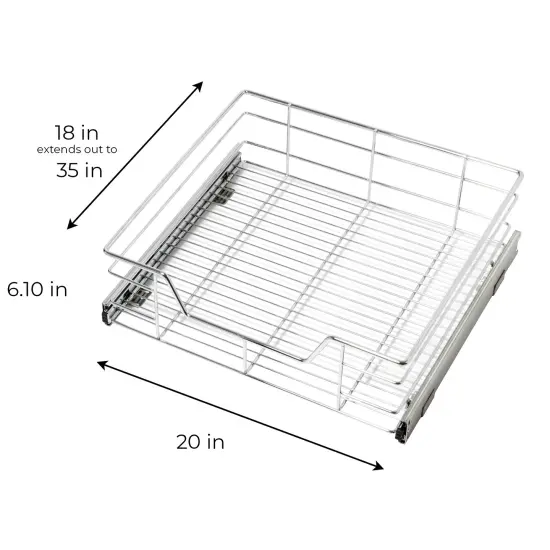 Smart Design Pull Out Cabinet Shelf - Extra Large Tall - 20 Inch x 18-35 - Chrome {3}