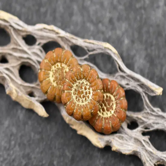 *12* 13mm Gold Washed Ochre Yellow Sunflower Coin Beads {3}