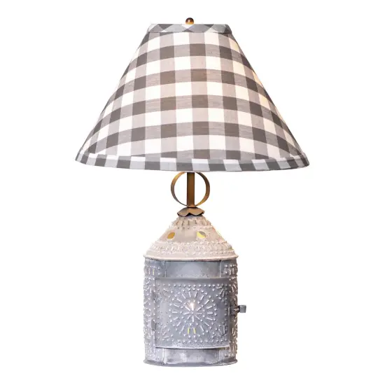Irvins Country Tinware Paul Revere Lamp with Gray Check Shade Grey {1}