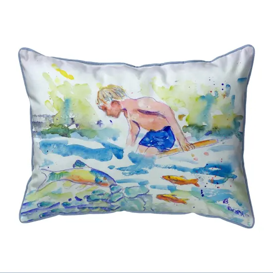 Betsy Drake Boy and Fish Extra Large 20 X 24 Indoor / Outdoor Pillow {1}