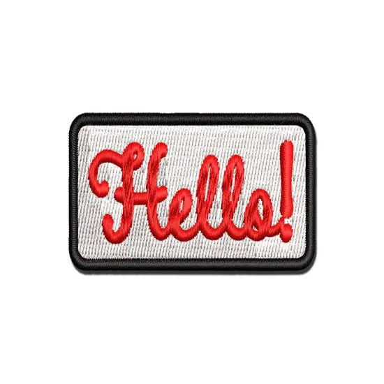 Hello Cursive Multi-Color Embroidered Iron-On or Hook & Loop Patch Applique {1}