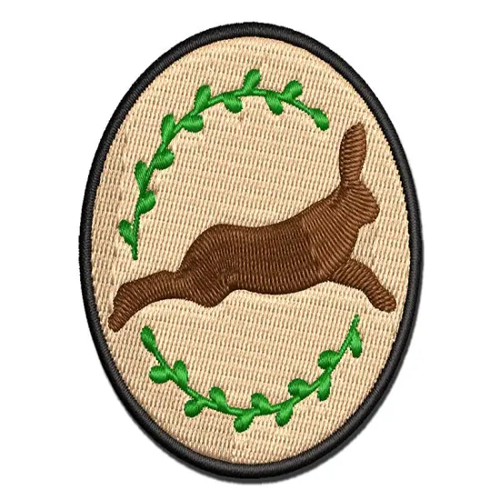 Leaping Jack Rabbit Silhouette Multi-Color Embroidered Iron-On or Hook & Loop Patch Applique {1}