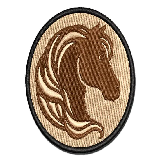 Horse Head Flowing Mane Stallion Multi-Color Embroidered Iron-On or Hook & Loop Patch Applique {1}