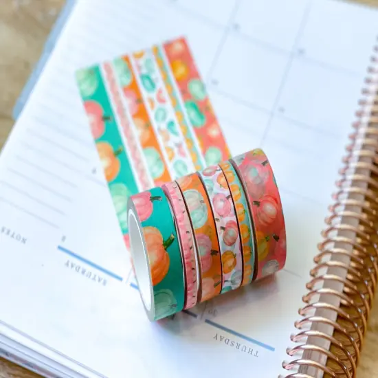 Pastel Boho Teal Pink & Orange Pumpkins Washi Tape Set (#W068) {3}