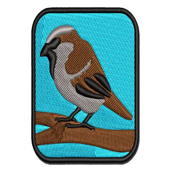 House Sparrow Little Bird Standing Multi-Color Embroidered Iron-On or Hook & Loop Patch Applique {1}