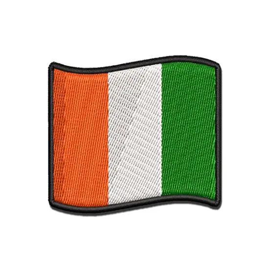 Ireland with Waving Flag Cute Multi-Color Embroidered Iron-On or Hook & Loop Patch Applique {1}