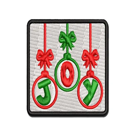 Joy Ornaments Christmas Multi-Color Embroidered Iron-On or Hook & Loop Patch Applique {1}