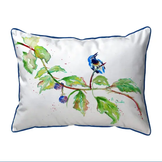 Betsy Drake Bird & Blackberries Extra Large Corded Indoor/Outdoor Pillow 20x24 Multicolor {1}