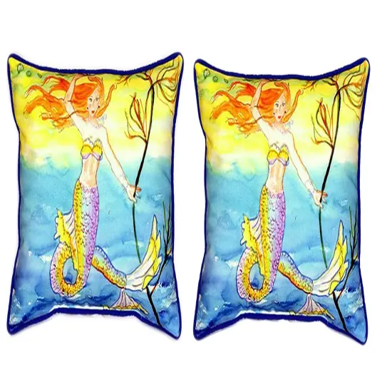 Pair of Betsy Drake Betsy&rsquo;s Mermaid Large Pillows 15 Inchx22 Inch {1}
