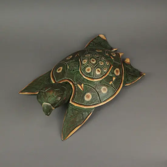 Green Finish Mother And Baby Turtle Hand Carved Wood Sculpture Home Decor Statue {5}