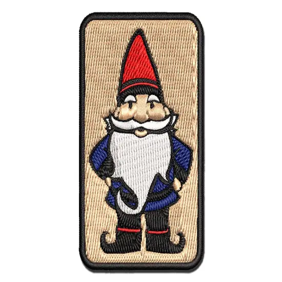 Garden Gnome Multi-Color Embroidered Iron-On or Hook & Loop Patch Applique {1}