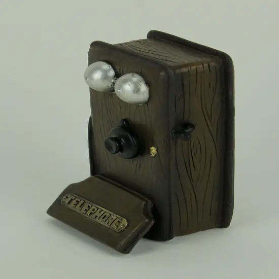Brown Wood Look Antique Telephone Coin Bank Small {3}