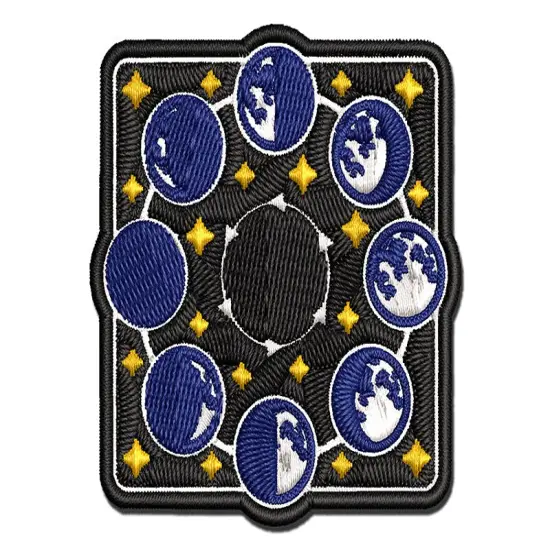 Lunar Moon Phases New Full Waxing Waning Multi-Color Embroidered Iron-On or Hook & Loop Patch Applique {1}